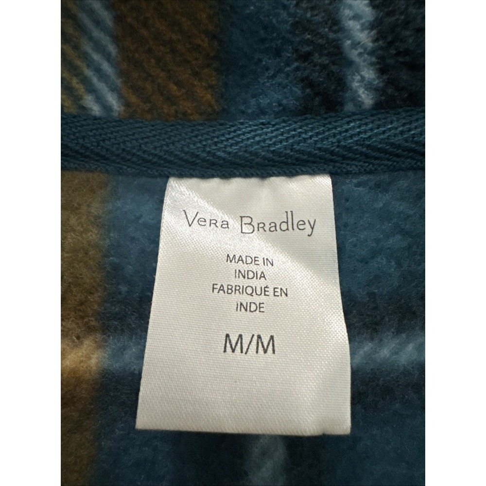 Vera Bradley sporty fleece pullover in plaid Size Medium Gold, Teal, White,Snap - Picture 2 of 9